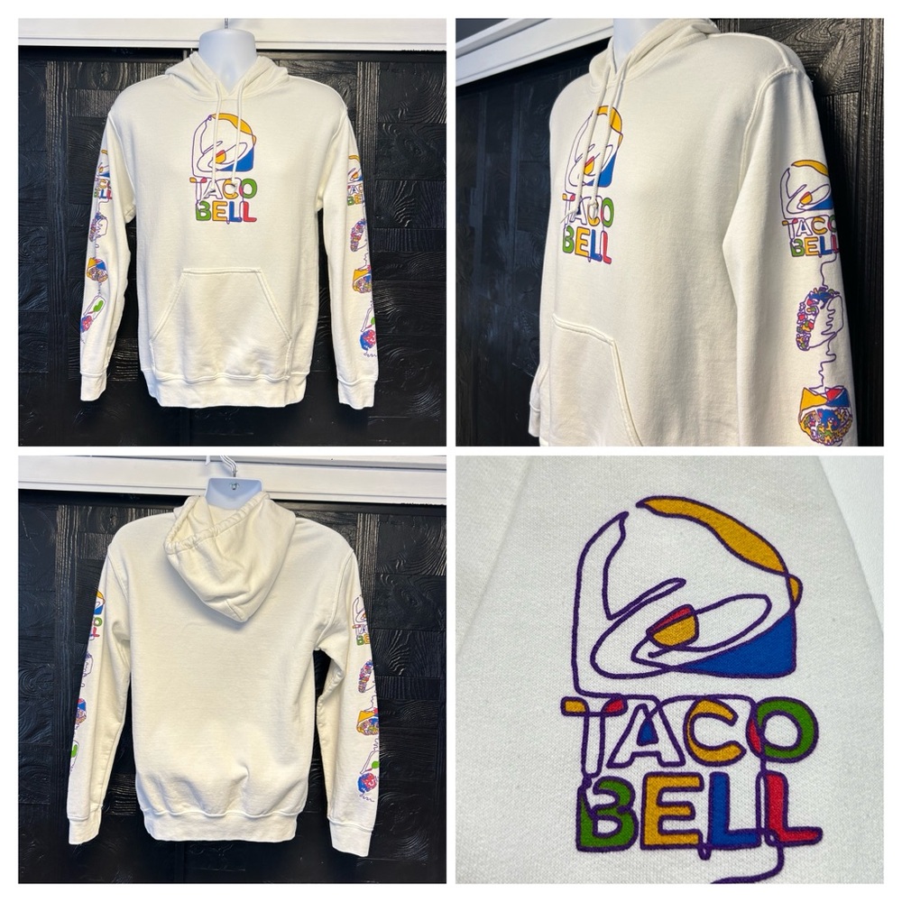 Taco Bell Hoodie‎ Sweatshirt Size Small Colorful Pop Art White Uniform Employee